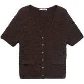 Mango Short-Sleeved Bouclé Cardigan - Brown - S