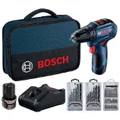 Bosch Pora/ruuvinväännin Bosch GSR 12V-30; 12 V; 2x2,0 Ah akku + tarviketta