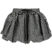 Ganni Crinkled Taffeta Check Mini Bubble Skirt - Black - 36