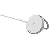 Deltaco 15W langaton pikalaturi telineellä, MagSafe/Qi2-yhteensopiva, valkoinen