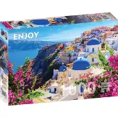 Enjoy Puzzle ENJOY Santorini View with Flowers, Greece 1000p palapeli