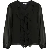 Vila Viane L/S V-Neck Frill Top - Noos - Black - 40