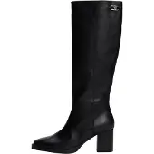 Tommy Hilfiger Stacked Heel Leather Long Boot - Black - 41