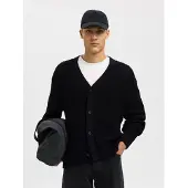 Selected Slhdereck Ls Knit Struc Relaxed Cardigan - Black - XL