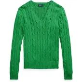 Ralph Lauren for woman. 211971870007 Cable knit cotton sweater in green (S), Casual, Long sleeve