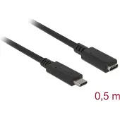DeLOCK USB 3.2 Gen 1 USB-C -jatkokaapeli, 0,5 m, musta