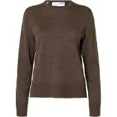Selected Slwthea Ls Knit Merino O-Neck Noos - Brown - L