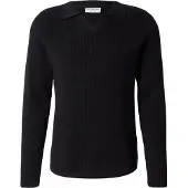 Lindbergh Rib Knitted L/S V-Neck Polo - Black - XL
