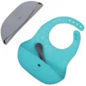 Bblüv Pöket ruokalappu mukana lusikka Grey/Aqua 2 kpl