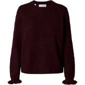 Selected Slflulu Ls Knit Frill Cuff O-Neck Noos - Burgundy - S