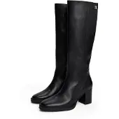 Tommy Hilfiger Stacked Heel Leather Long Boot - Black - 38