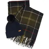 Barbour for woman. LGS0054 Dover navy, green hat and scarf gift set (OSFA), Casual, Viscose