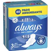 Always Ultra Size 3 Higieniniai Paketai su Sparneliais, Day &amp Night, 40 vnt.