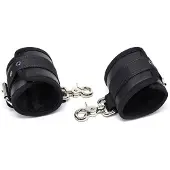 FETISH ADDICT Leather Handcuffs With Big Hoops Black