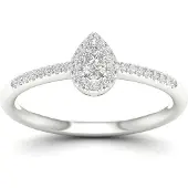 Lykken Elegance valkokultainen pisaranmuotoinen halo-timanttisormus 0,20 ct-170