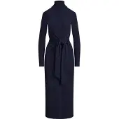 Ralph Lauren Tie-Front Cotton-Blend Turtleneck Dress - Navy - M