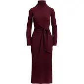 Ralph Lauren Tie-Front Turtleneck Dress - Red - S