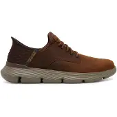 SKECHERS for man. 205046 Garza Gervin Brown Leather Sneakers (42), Flat, Laces, Casual