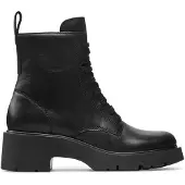 Camper for woman. K400577-001 Milah black leather ankle boots -Height heel: 5,4cm (40), Flat, Laces, Zip, Casual