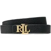 Ralph Lauren Logo Reversible Leather Skinny Belt - Black - S