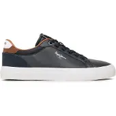Pepe Jeans for man. PMS30839 Court leather sneakers De Kenton navy (45), Blue, Flat, Laces, Casual