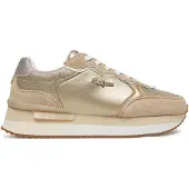 Pepe Jeans for woman. PLS60033 Rusper Shine beige, gold leather slippers (39), Flat, Suede, Laces, Casual
