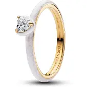 Pandora Heart 14K Gold-Plated Ring With Clear Cubic Zirconia And Shimmering White Enamel - White - 52