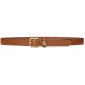 Ralph Lauren Logo-Keeper Leather Skinny Belt - Brown - S