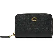Coach Polished Pebble Leather Essential Small Zip Around Card Case - Black - ONE SIZE