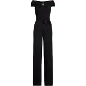 Ralph Lauren Belted Jersey Off-The-Shoulder Jumpsuit - Black - 44