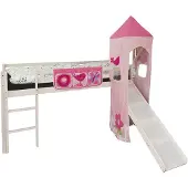 Homestyle4u Loft-sänky, kerrossänky torniliukumäellä, 90x200 cm, valkoinen, Loft-voodi, narivoodi torn-liumäega, 90x200 cm, valge