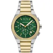 Giorgio Armani Analoginen kello 'RAFAEL' kulta / tummanvihreä / hopea