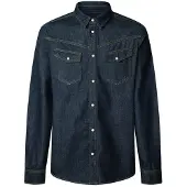 Pepe Jeans for man. PM3090809 Navy Rinse Western Shirt (M), Casual, Cotton, Long sleeve