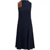 Ralph Lauren Faux-Leather-Trim Georgette Dress - Navy - 38