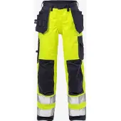 Fristads Palosuojatut High Vis rakentajan housut naisten lk 2 2589 FLAM Huomiokeltainen/Laivastonsininen 42