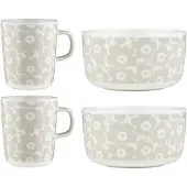 Marimekko Pikkuinen Unikko aamiaissetti 4 osaa, valkoinen/beige