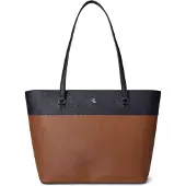 Ralph Lauren Striped Leather Medium Karly Tote Bag - Brown - ONE SIZE
