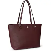 Ralph Lauren Crosshatch Leather Medium Karly Tote - Burgundy - ONE SIZE