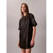 Calvin Klein Faux Leather T-Shirt Mini Dress - Black - XS