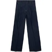 Mango Wide Leg Denim Trousers With Belt Loops - Navy - XS