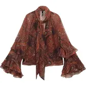 Mango Paisley Print Blouse - Burgundy - S