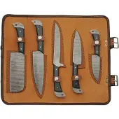 Damascus Kitchen Knife Set with Roll