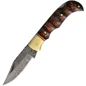 Damascus Twisted Wood Lockback