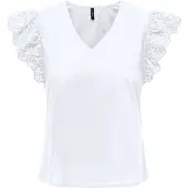 ONLY Onllou Life Emb S/S Frill Top Wvn - White - XL