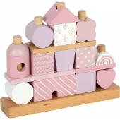 Small Foot - Wooden Stacking House Pink - 18pcs.