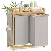 Songmics Pyykkikori, bambu, 94x33x78 cm, harmaa