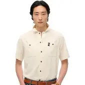 Superdry for man. M4010986A Merchant Store textured short sleeve off-white shirt (XXL), Casual, Cotton