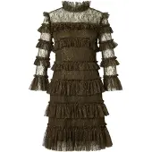 Malina Carmine Frill Lace Mini Dress - Khaki green - M