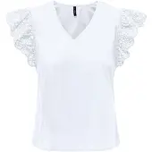 ONLY Onllou Life Emb S/S Frill Top Wvn - White - XS