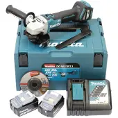 Makita -Kulmahiomakone 18 V, sis. akku(2 X 5.0Ah) ja laturi, MAKPAC 2